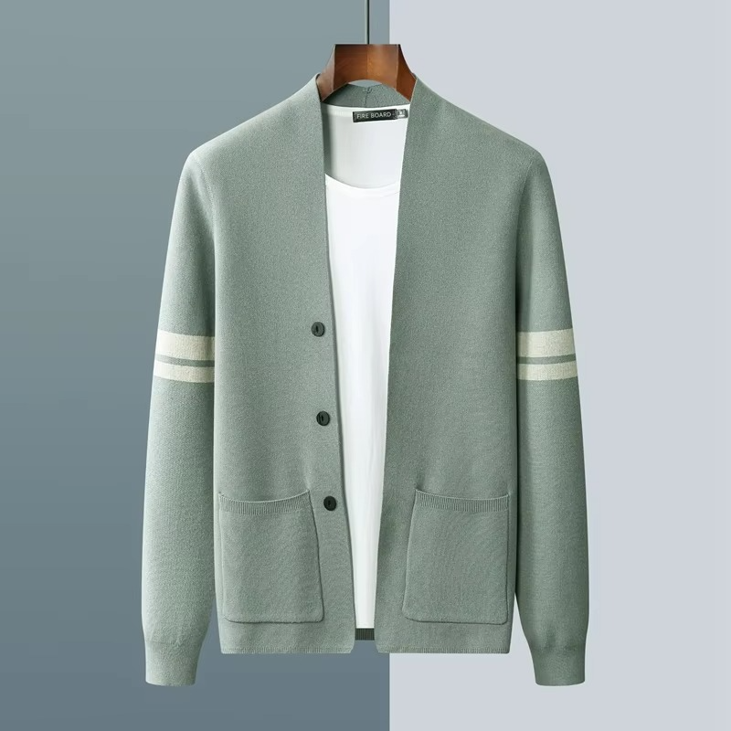 Men's Casual Wool Knit V-Neck Cardigan Sweater for Fall and Winter