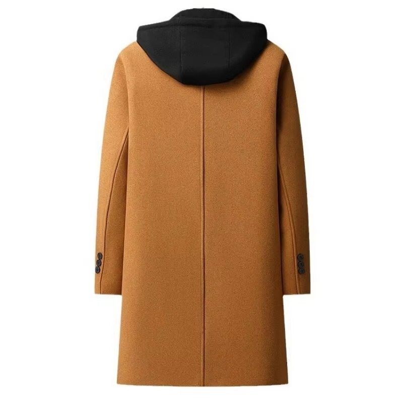 Men's Hooded Wool Blend Cashmere Long Trench Coat
