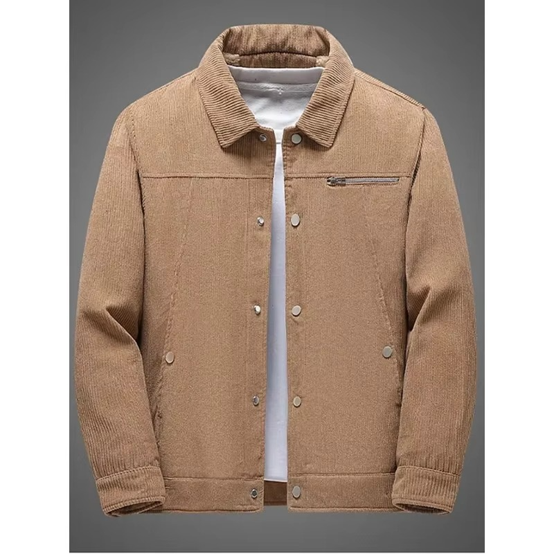 Men's Corduroy Fleece-Lined Cotton Coat for Autumn and Winter