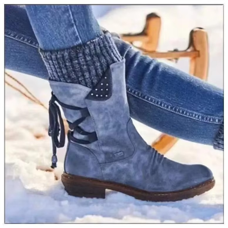 Women’s Suede Mid-Calf Winter Boots, Warm Slip-Resistant Snow Shoes
