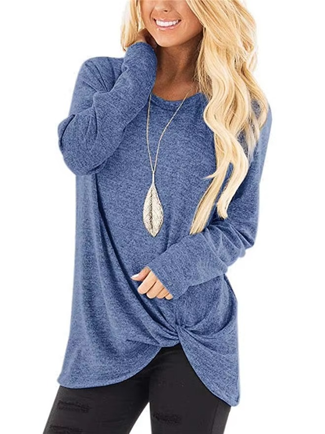 Women’s Cold Shoulder Long Sleeve Twist Knot Casual Tunic Top