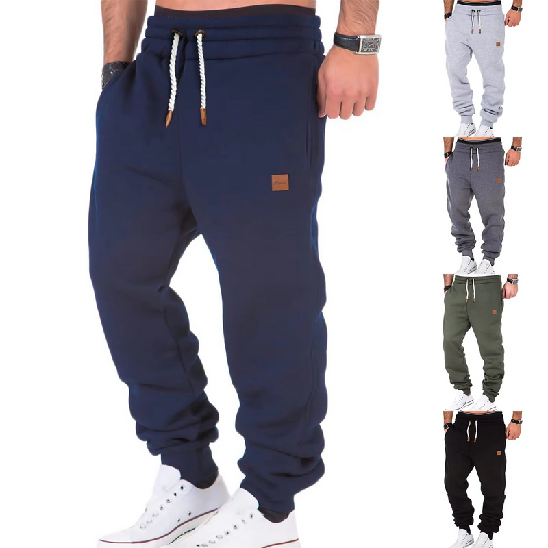 Men's Casual Sports Pants with Plush Lining and Adjustable Drawstring