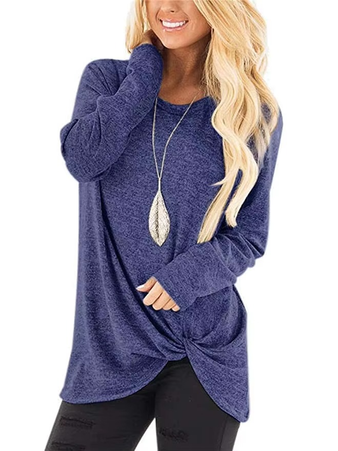 Women’s Cold Shoulder Long Sleeve Twist Knot Casual Tunic Top