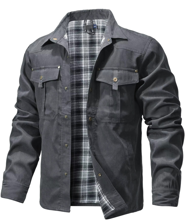 Men's Flannel Lined Shirt Jacket Western Style Snap Button Overshirt