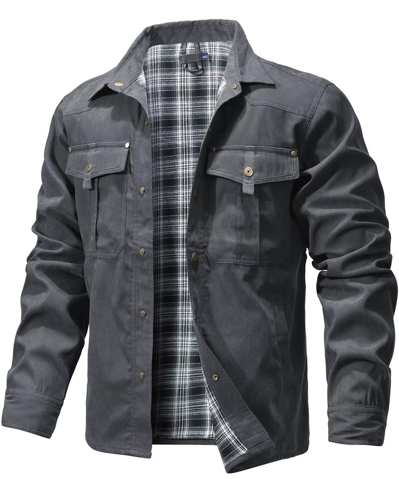 Men's Flannel Lined Shirt Jacket Western Style Snap Button Overshirt