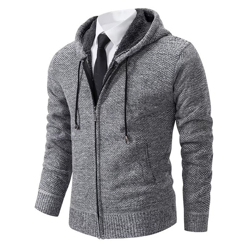 Men's Fleece Lined Stand Collar Zip Cardigan — Warm Casual Sports Coat for Fall and Winter