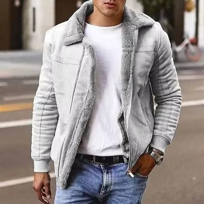 Men's Imitation Fur Pilot Jacket, Thickened Winter Coat with Warm Zipper