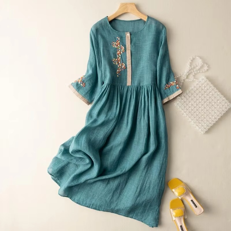 Elegant Cotton Linen Sleeveless Summer Dress, Chinese Ethnic Inspired French Silhouette