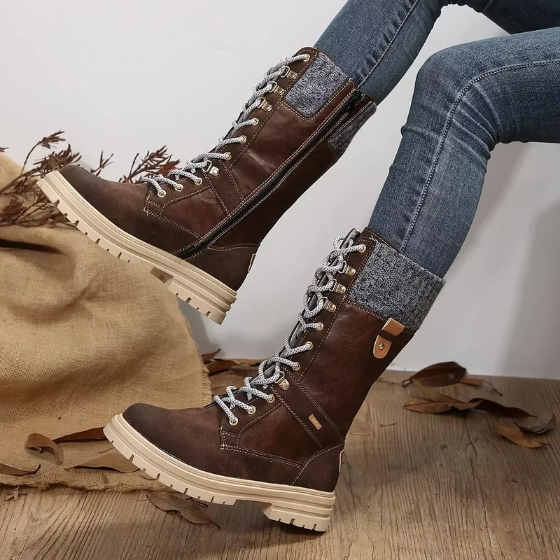 Retro Lace Up Mid Calf Winter Boots for Women