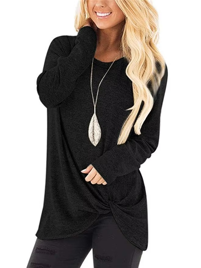 Women’s Cold Shoulder Long Sleeve Twist Knot Casual Tunic Top