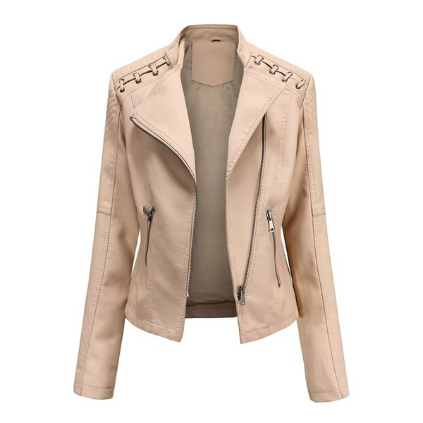 Women's PU Leather Motorcycle Jacket – Short Slim Fit, Zipper-Up, 12 Colors