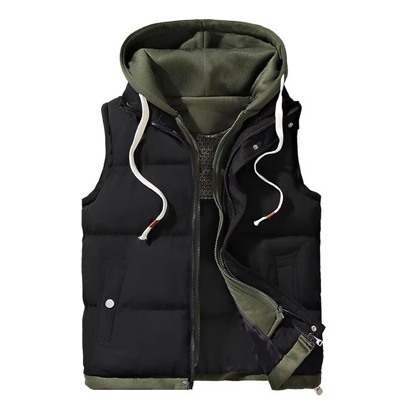 Men’s Winter Hooded Puffer Vest Sleeveless Warm Cotton Jacket