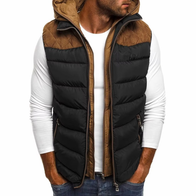 Men's Hooded Winter Sleeveless Jacket – Warm Zipper Vest with Embroidery