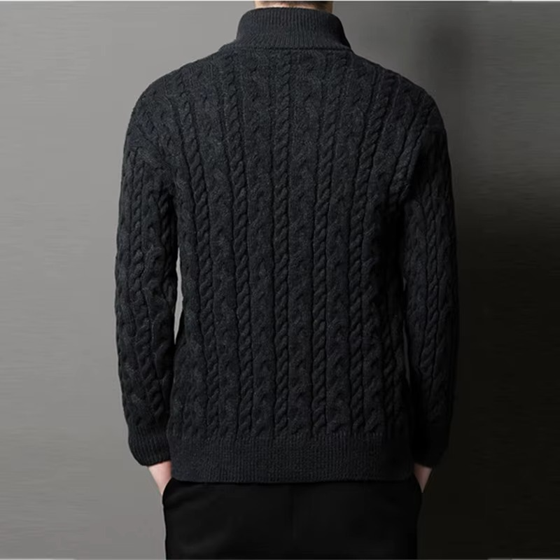 Men’s Thick Knit Zipper Sweatercoat – Warm Stand Collar Winter Cardigan Jacket