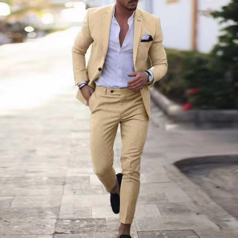 Men's Linen 2-Piece Blazer and Pants Suit Set for Weddings, Beach Parties, and Summer Events