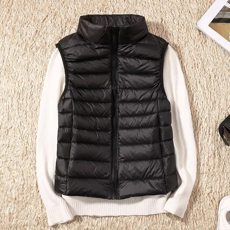 Women's Cropped Sleeveless Down Puffer Vest, Lightweight Nylon Winter Jacket