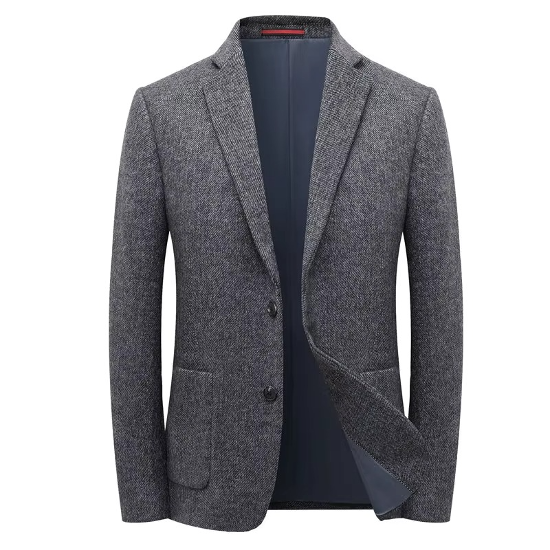 Men’s Elegant Wool Tweed Blazer in Beige, Coffee, and Gray – Business Casual Winter Jacket