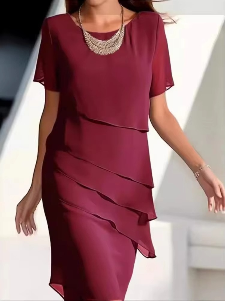 Women's Solid Color Short Sleeve Ruffle Edge Casual Summer Dress