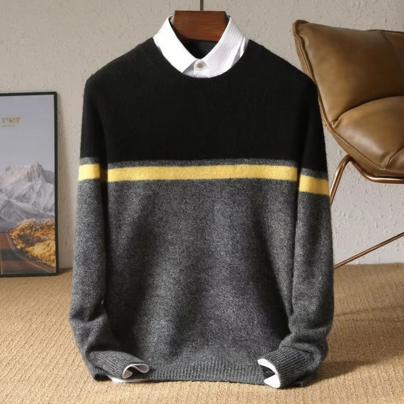 Men's 100% Merino Wool Sweater with Contrast Panel Design