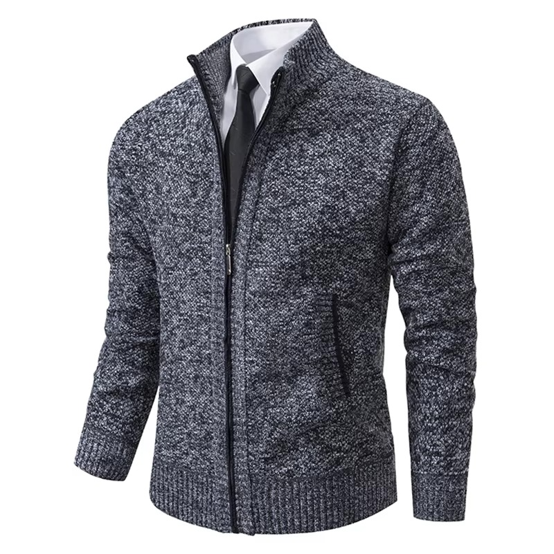 Men's Fleece Lined Stand Collar Zip Cardigan — Warm Casual Sports Coat for Fall and Winter