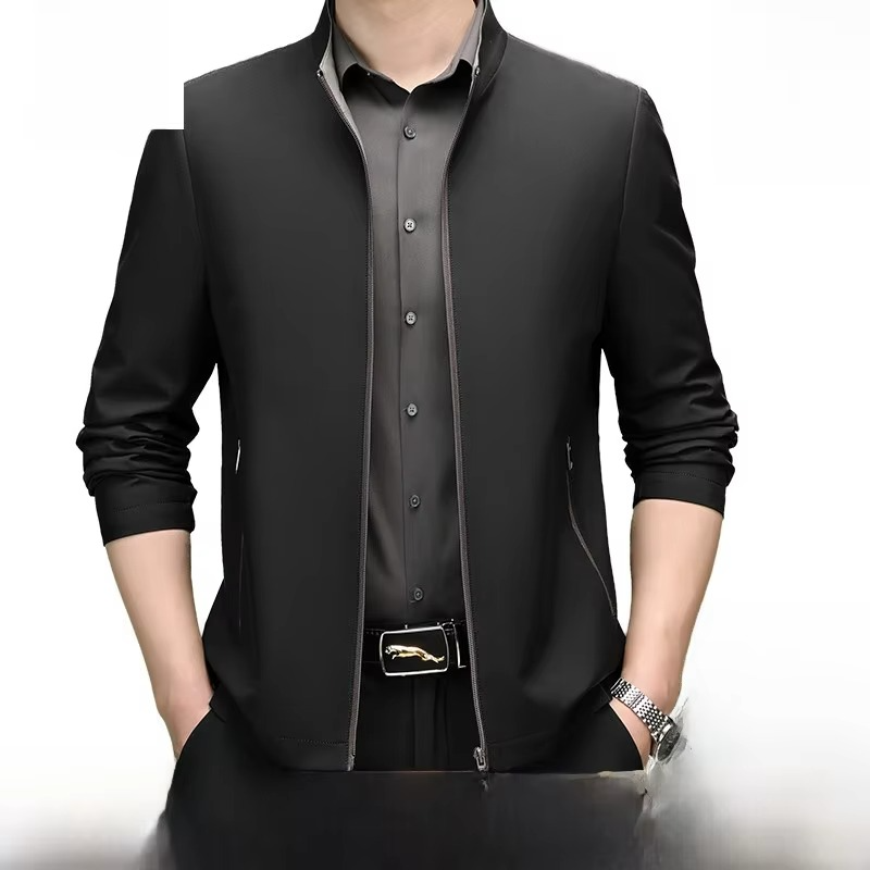 Men's Loose Fit Silk Blend Jacket with Straight Hemline