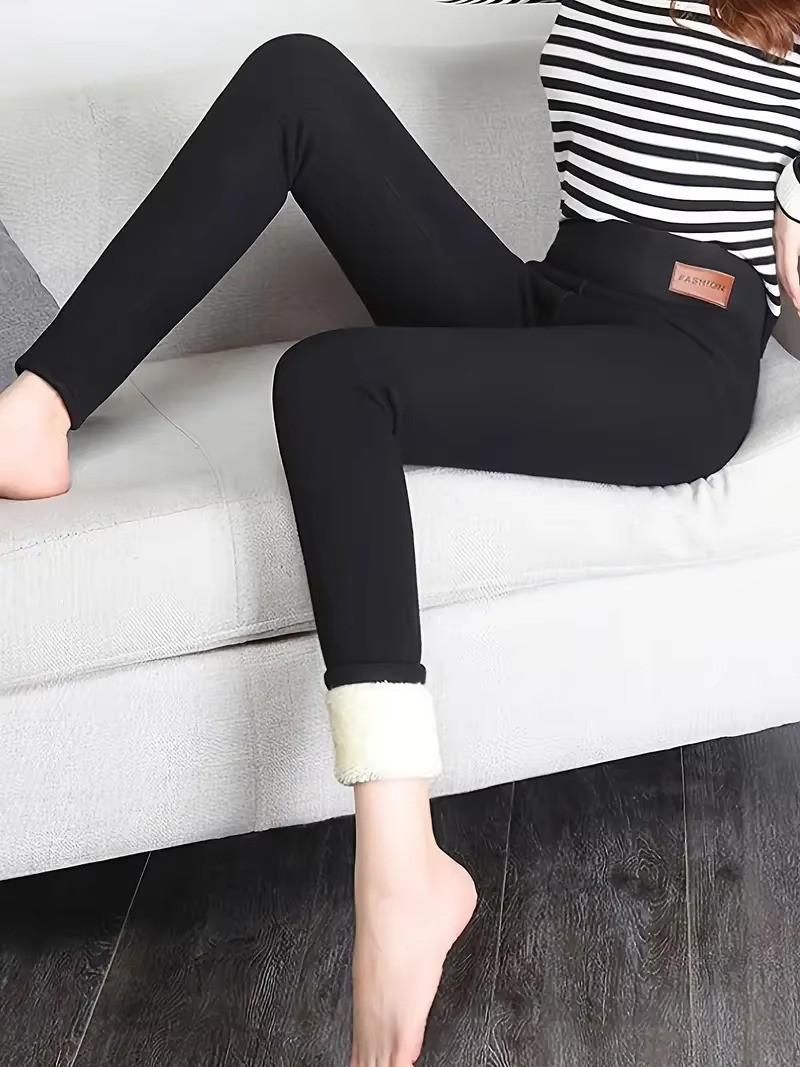 Women's Winter Warm Plush Leggings, Thermal Stretchy Casual Leggings For Cold Weather