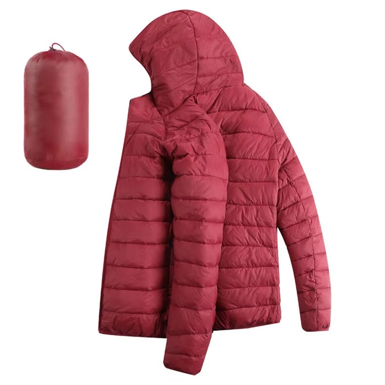Men's Lightweight Hooded Cotton Down Jacket with Zip Pockets – Casual Winter Parka