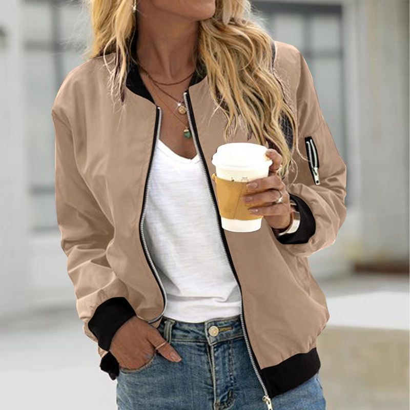Women's Outdoor Mock Neck Bomber Jacket Zip Up Casual Hiking Coat for Spring and Fall