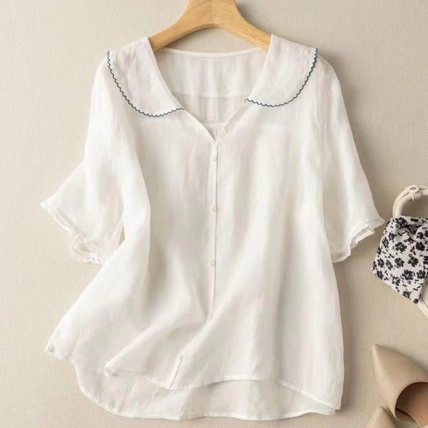 Womens Cotton and Linen Long Sleeve Button Down Top