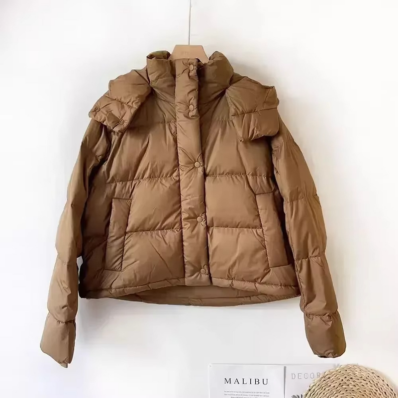 Women's Winter Down Jacket with Detachable Hood, Thickened Puff Coat