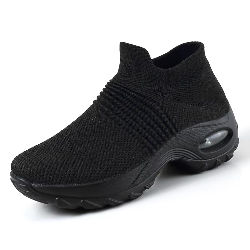 Women’s Black Mesh Platform Sneakers — Breathable Walking & Gym Shoes