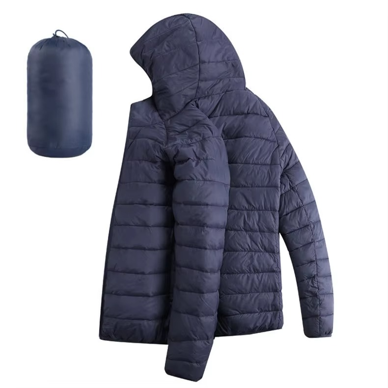 Men's Lightweight Hooded Cotton Down Jacket with Zip Pockets – Casual Winter Parka