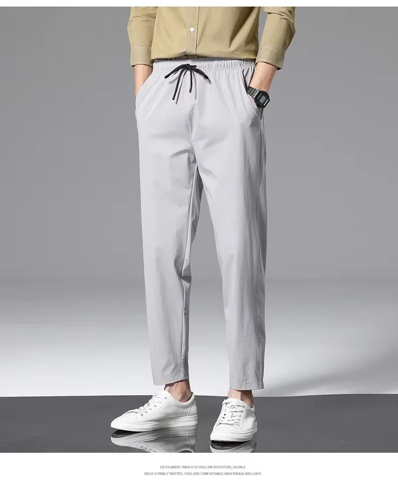 Men's Lightweight Ice Silk Quick Dry Elastic Pants for Summer Comfort