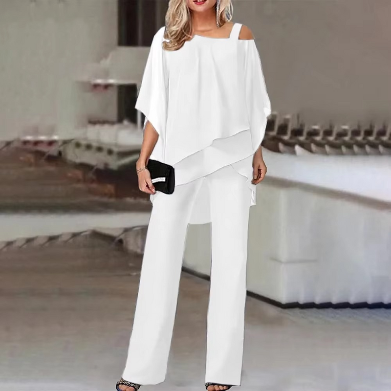 Women's Summer Two-Piece Set, Bat Sleeve Camisole Top with Sloping Shoulder and Loose Casual Irregular Pants