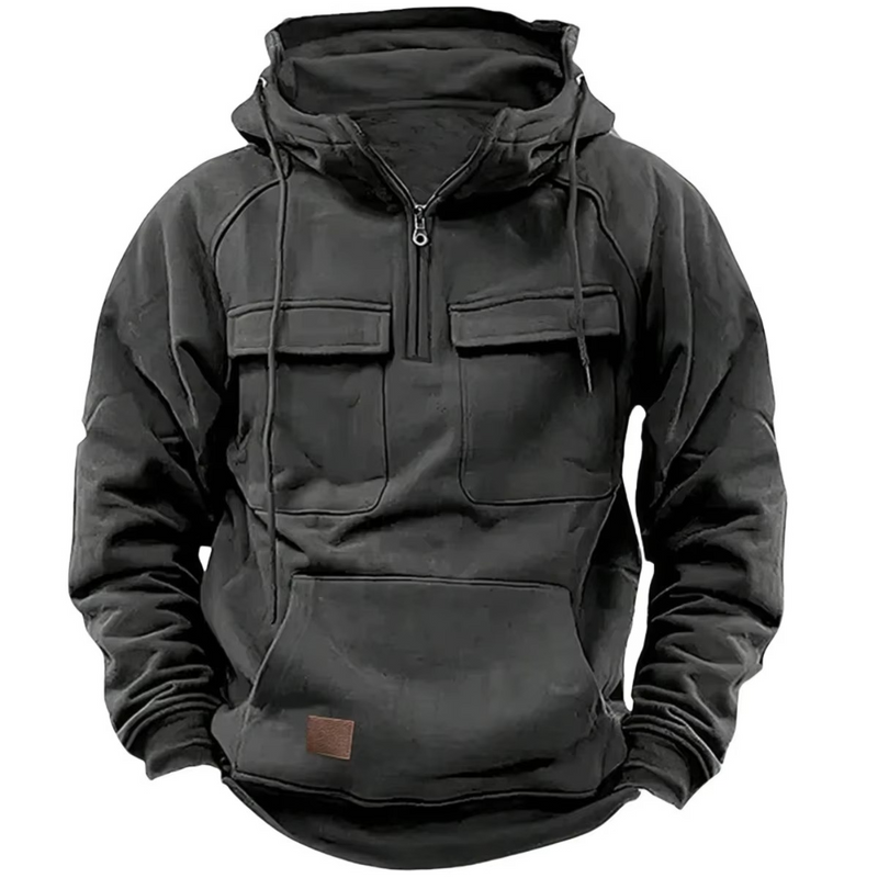 Men's Outdoor Thick Hooded Sweatshirt with Multiple Pockets