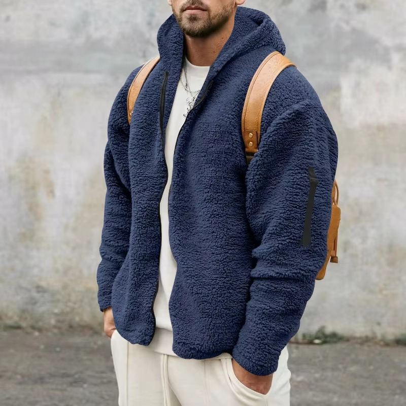 Men's Reversible Fleece Hooded Jacket for Autumn and Winter