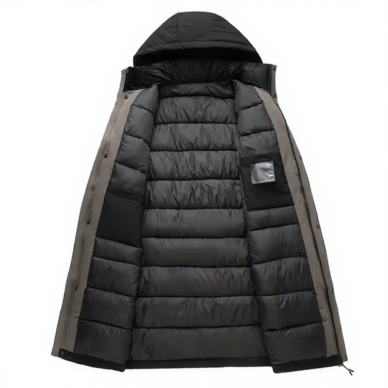 Men's Winter Fleece Parka Coat with Hood, Windproof Long Jacket for Cold Weather