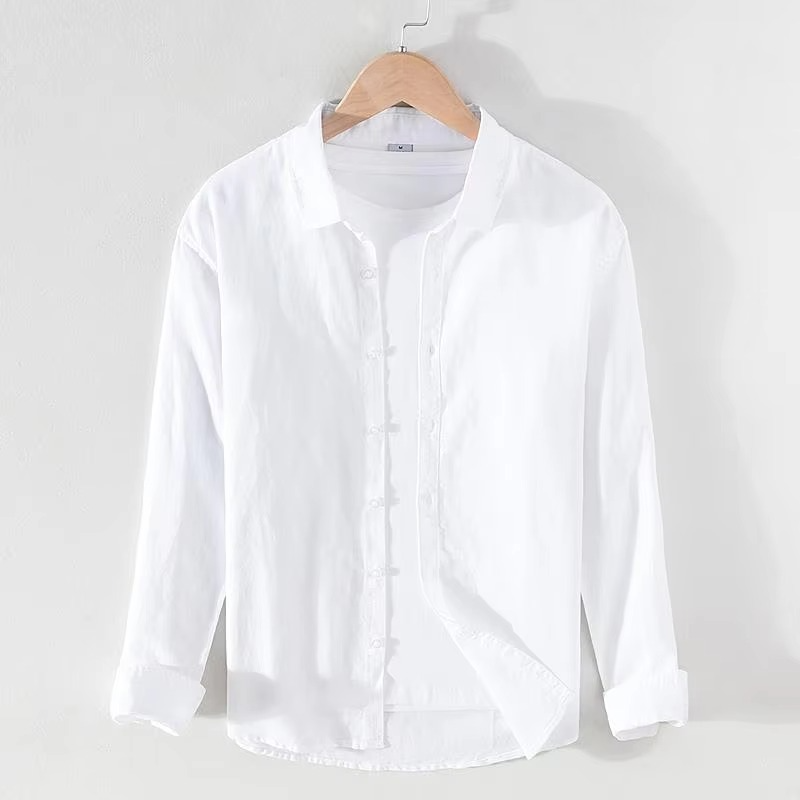 Men's Vintage Linen Stand Collar Long Sleeve Shirt, M-3XL Lightweight Streetwear Button-Up