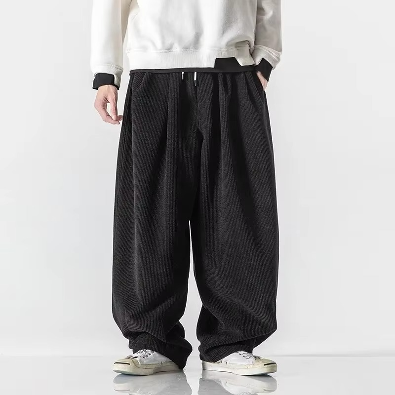Long Corduroy Wide Leg Men's Pants, Loose Fit Floor-Length Trousers for Fall and Winter