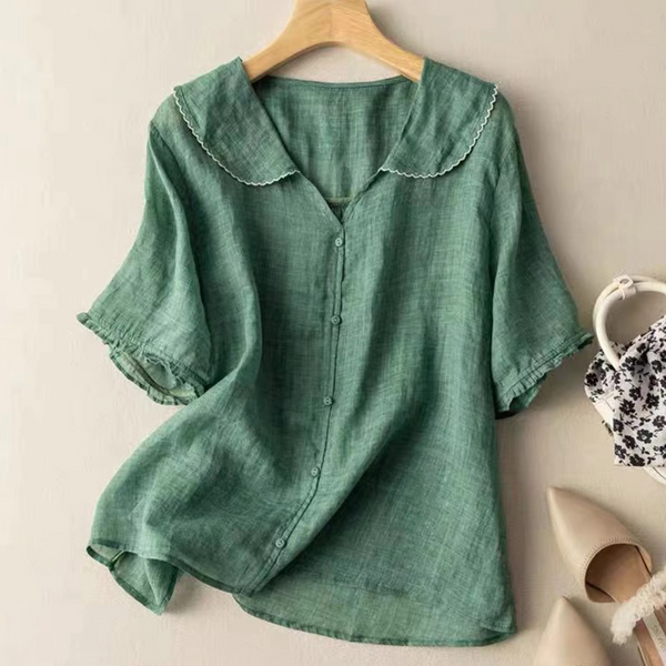 Womens Cotton and Linen Long Sleeve Button Down Top