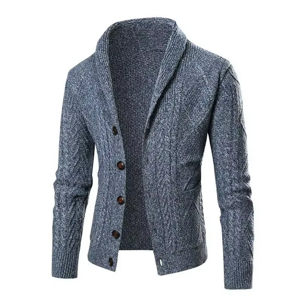 Men's Slim Fit Solid Color Knit Cardigan Coat for Autumn and Winter
