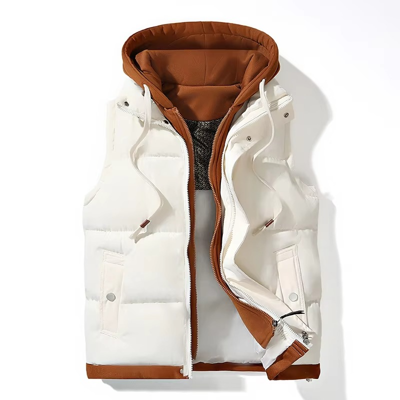 Men’s Winter Hooded Puffer Vest Sleeveless Warm Cotton Jacket