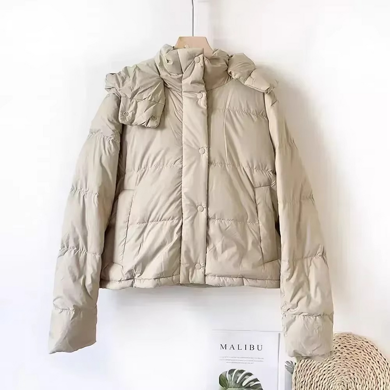 Women's Winter Down Jacket with Detachable Hood, Thickened Puff Coat