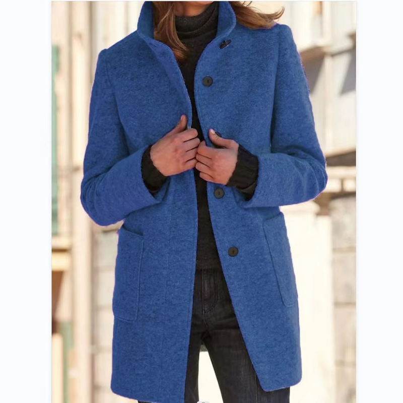 Retro Wool Blend Stand Collar Jacket for Women