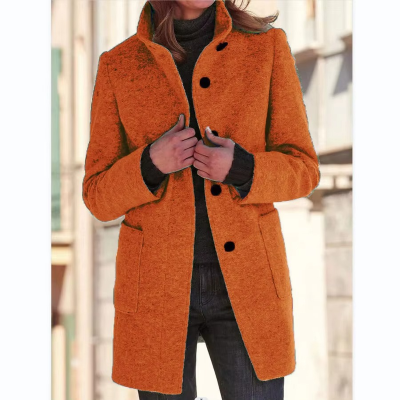 Retro Wool Blend Stand Collar Jacket for Women