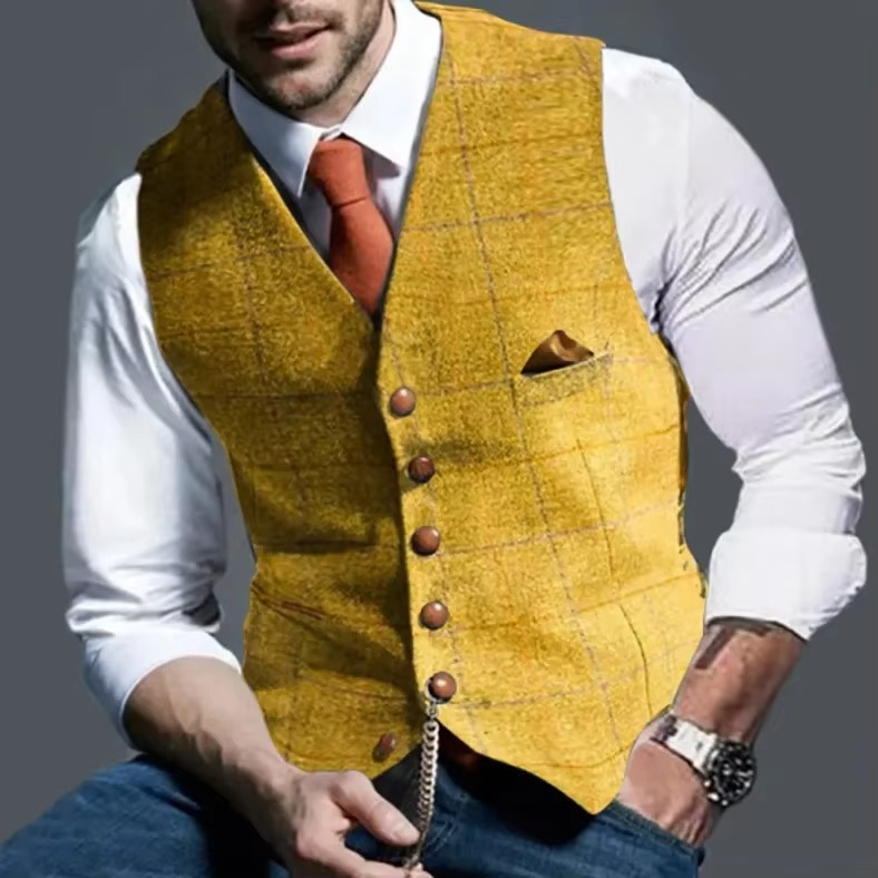 Men's Tweed Striped Waistcoat – Classic Vest for Business, Weddings, and Formal Events