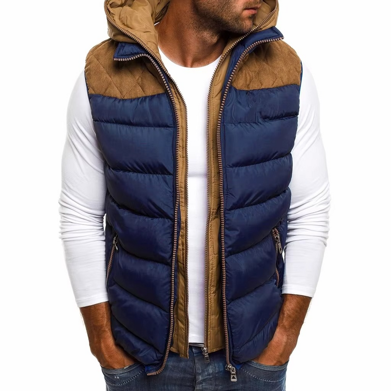 Men's Hooded Winter Sleeveless Jacket – Warm Zipper Vest with Embroidery
