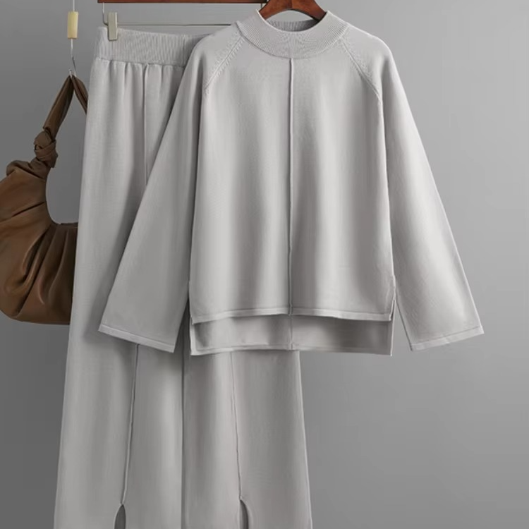 Cozy Knit Two-Piece Sweater and Wide-Leg Pant Set for Women