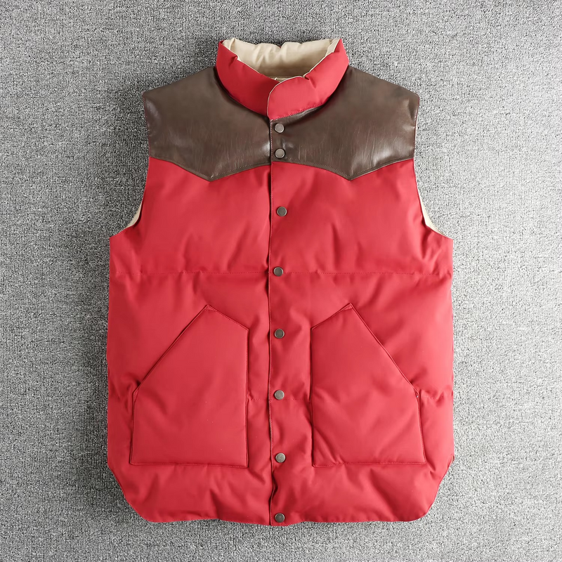 Retro PU Spliced Men’s Light Warm Sleeveless Vest