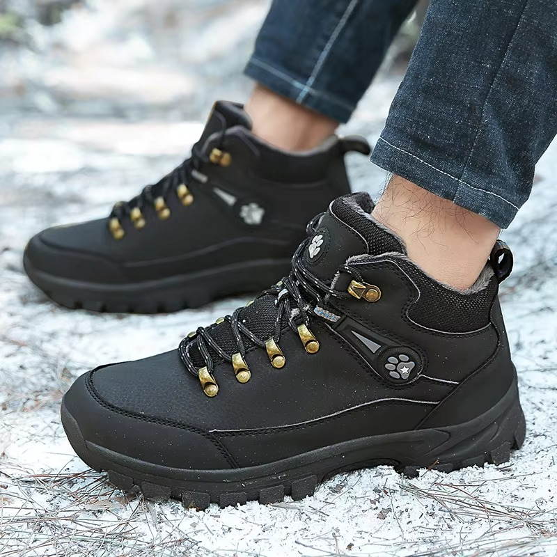 Men's Winter Hiking Boots, Outdoor Waterproof Mid-Top with Anti-Slip Sole